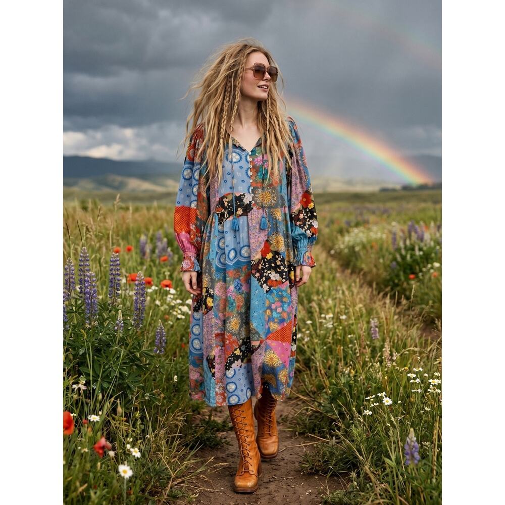 Spell & the Gypsy Bohemian Patchwork 70s Witchy Cha Cha Maxi Dress Size Small - Picture 3 of 16